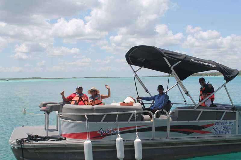 Bacalar: Lake of Seven Colors Pontoon Tour with Fruit - Swimming in clear, shallow water