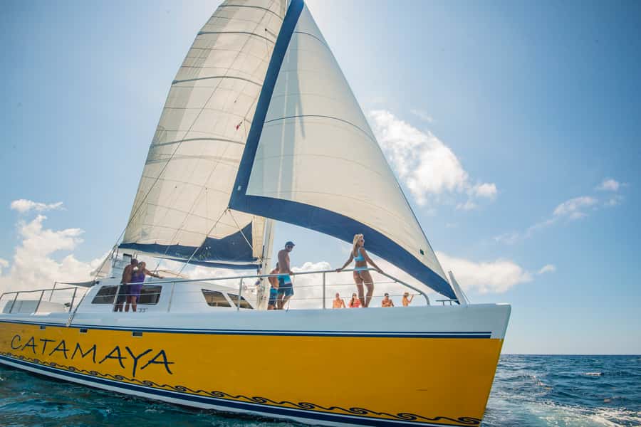 From Puerto Aventuras: Share Catamaran Tour - What the 65-foot catamaran is really like
