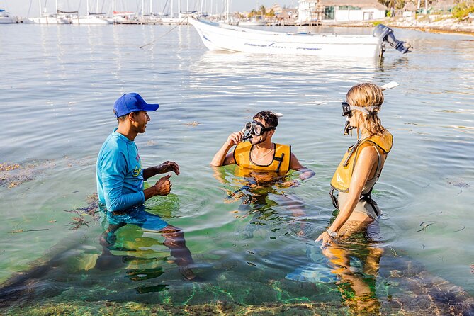 With Turtles, Shipwreck, Cenote, and Reef and Transport Included - Getting fitted with mask, fins, and flotation gear
